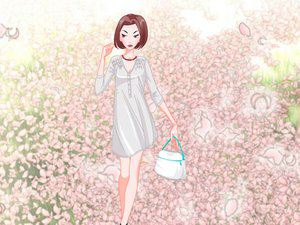 花瓣雨沉思女