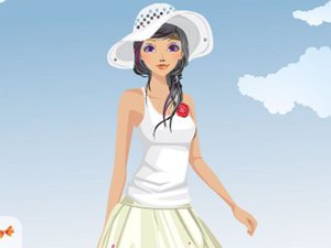 海滩红裙少女