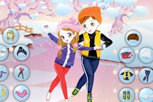 可爱情侣滑雪