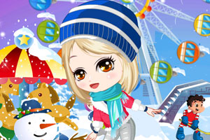 可爱女孩打雪仗